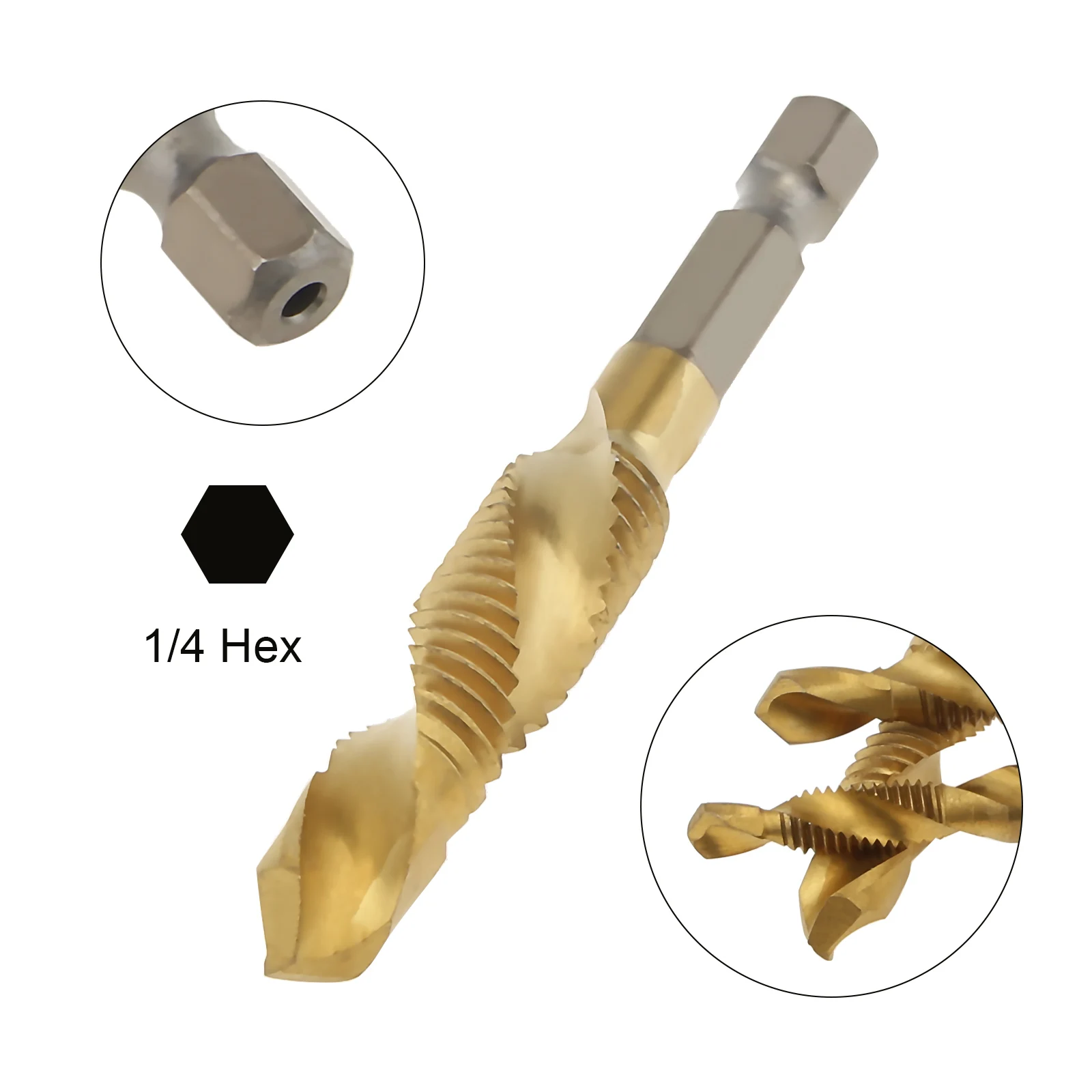 6 pezzi Set di punte per trapano svasatore con codolo esagonale rivestito in titanio M3-M10 HSS filettatura metrica combinazione trapano per rubinetto