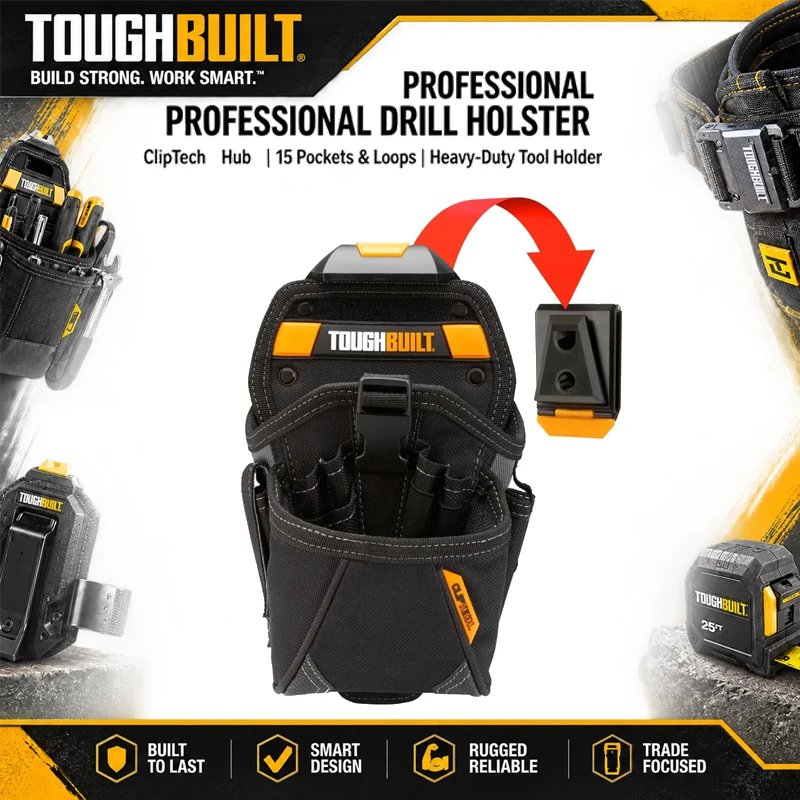 Toughbuilt TB-CT-20-LX Drill Hoop With 15 Pockets And Belt Buckles, Portable Tool Bag For Electricians And Woodworkers