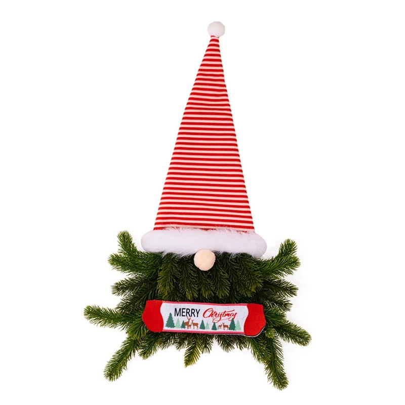 Christmas Decoration Door Hanging Pine Needle Beard Faceless Old Man Striped Santa Hat Gnome Elf Wreath Durable Easy To Use