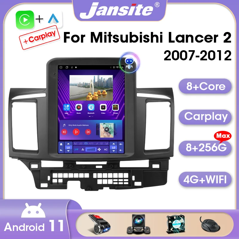 Jansite 2 Din Android 11 Car Radio For Mitsubishi Lancer 2007-2012 QLED Screen 8G+256G Multimedia Vedio Player Headunit Auto DVD