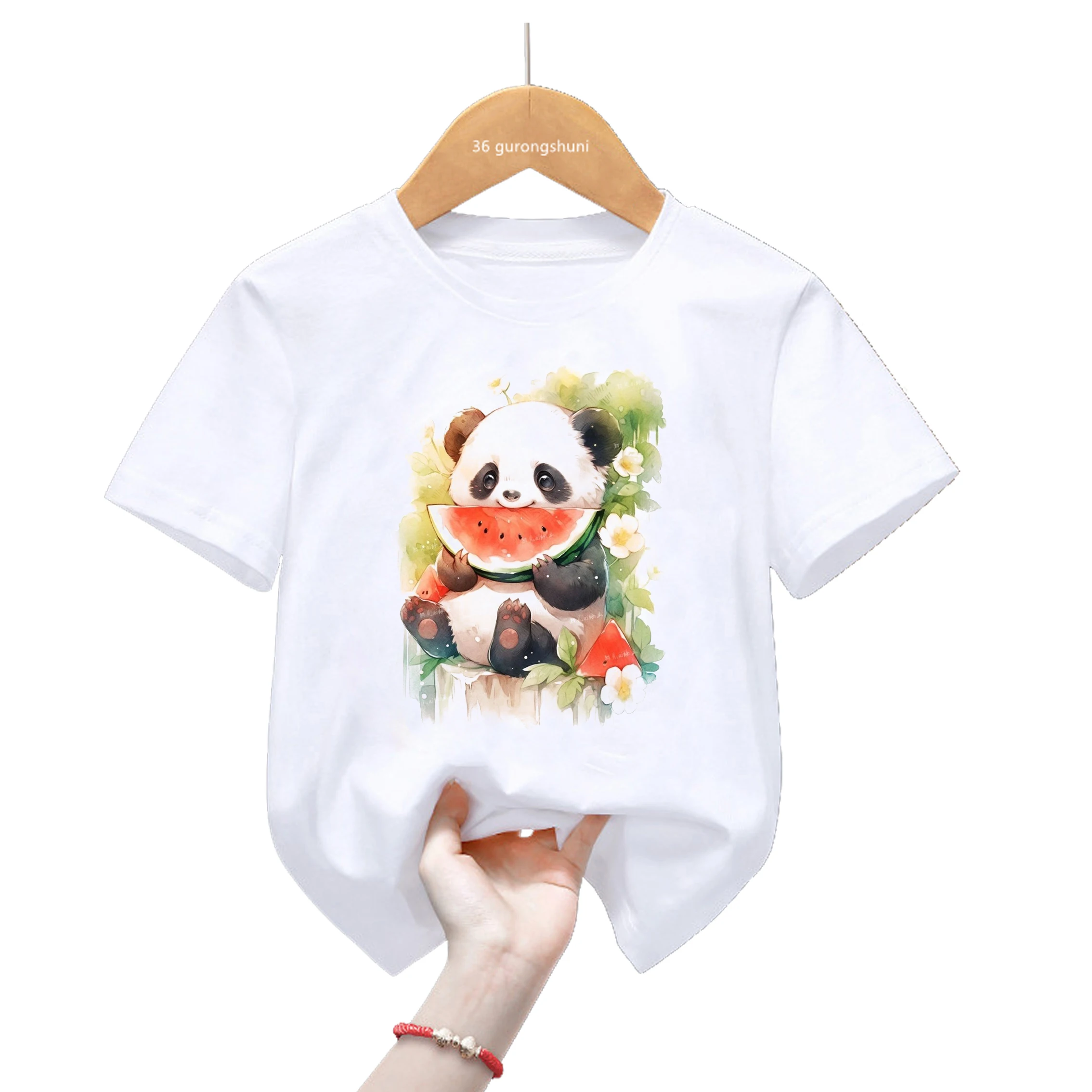 Funny Panda Love Sunflower Beetle Print T Shirt Girls/Boys Harajuku Kawaii Kids Clothes Summer Fashion Tops Tee Shirt