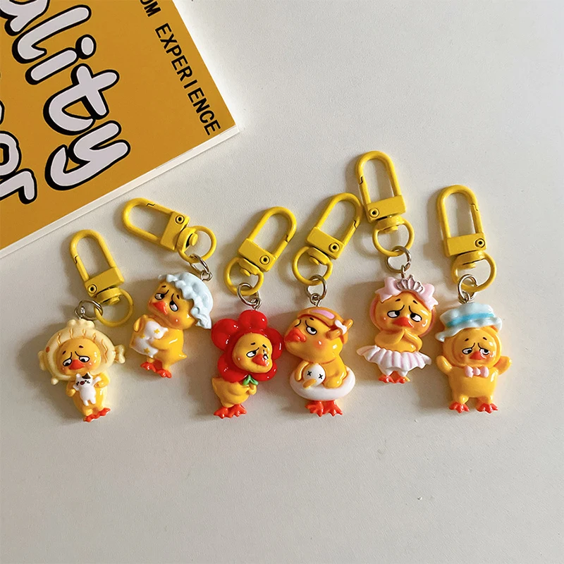 Lovely Yellow Annoying Duck Keychain Pendant Cartoon Resin Car Keyring For Girls Women Bag Backpack Decoration Accessories