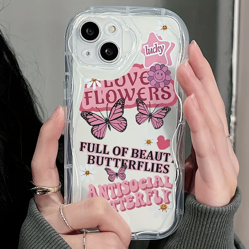 Butterfly Floral Pattern Y2K Lens Protect 3D Wavy Edge Phone Case For Samsung Galaxy S23 S24 S25 S26 Ultra A07 A16 A17 Cover