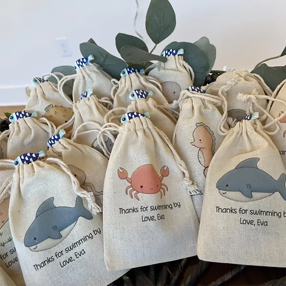 5 Stück personalisierte Party-Geschenktüten mit Meeresmotiv, Süßigkeiten- und Snack-Aufbewahrungsbeutel für Kindergeburtstage und Babypartys