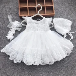 Baby Baptism Dress Newborn Wedding 1st Birthday Party Baby Girl Dress Lace Princess White Infant Baby Christening Gowns With Hat