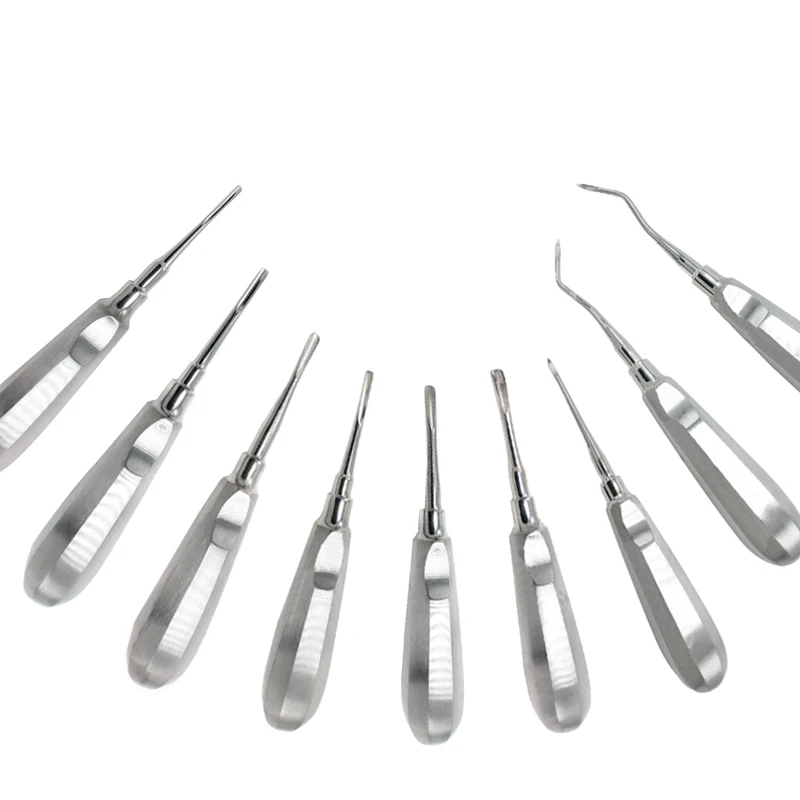 9PCS/Set Dental Elevators Tooth Extraction Straight/Curved/Sharp Tips Stainless Steel Minimally Invasive Dentist Tools