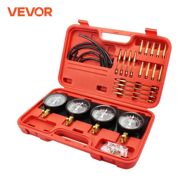 VEVOR Kit de Jauges à Vide de Synchronisation de Carburateur 4 Pièces, Dépressiomètre Carburateur avec Adaptateurs Courts et Longs, Synchronisateur