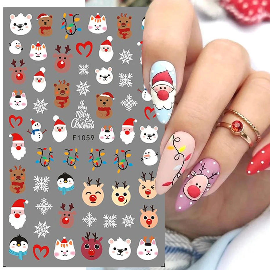 3D Christmas Nail Sticker Red Santa Claus Snowflakes Neon Lamp Cartoon Penguin Cat Deer Bird DIY Winter Xmas Manicure Decoration