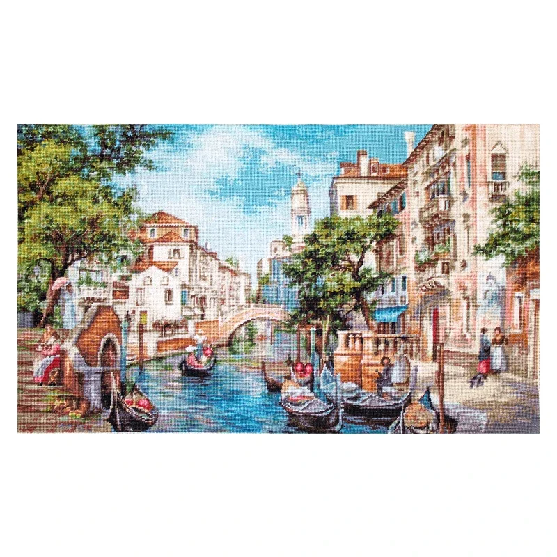 The Streets of San Polo, Amishop Counted Canvas Cross Stitch Kits, Waterside Town, Boat, Embroidery, Needlework, Luca-S B589