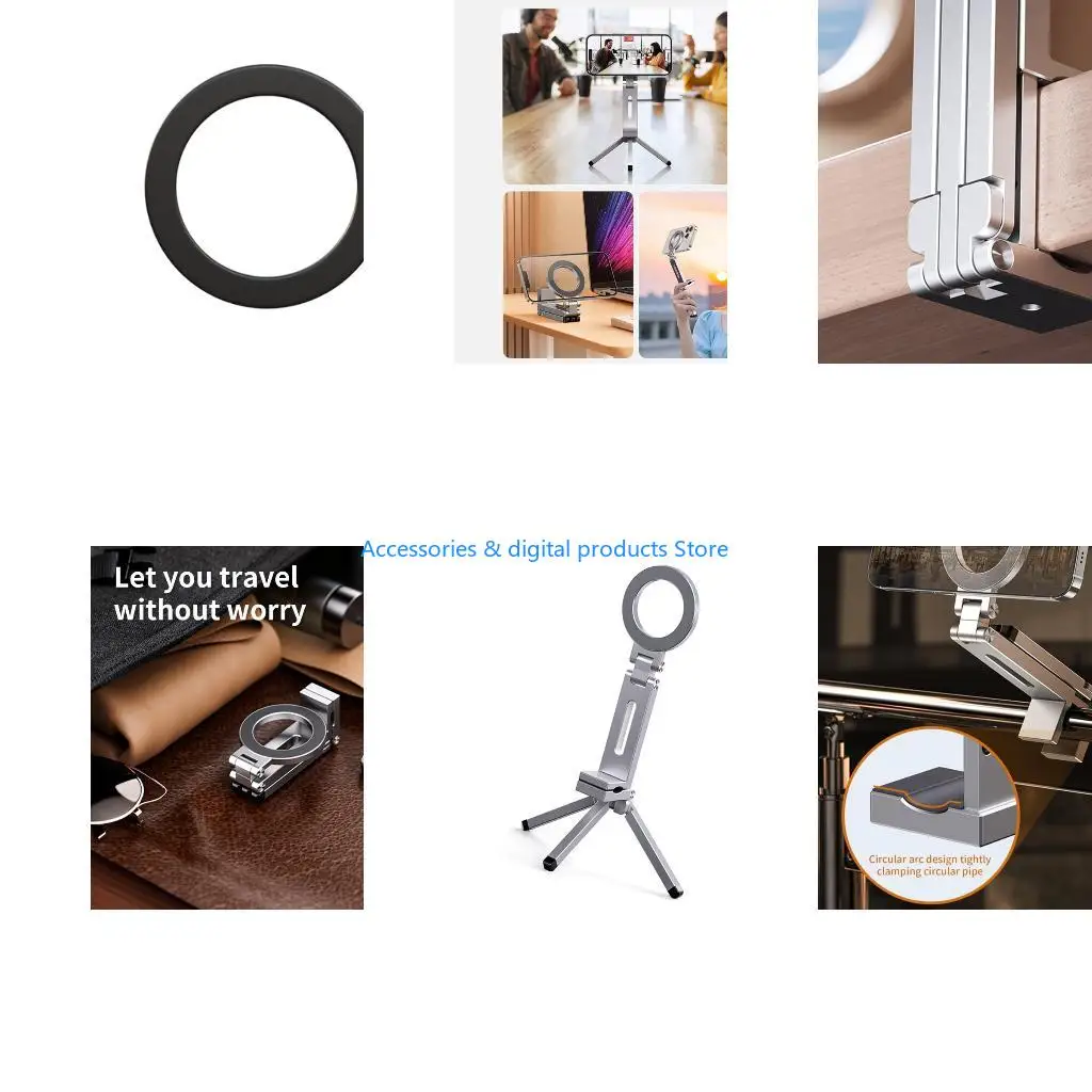 77JD Foldable Phone Holder Desktop Tripod Cellphone Stand Tripod Phone Clamp Light Weight Travel