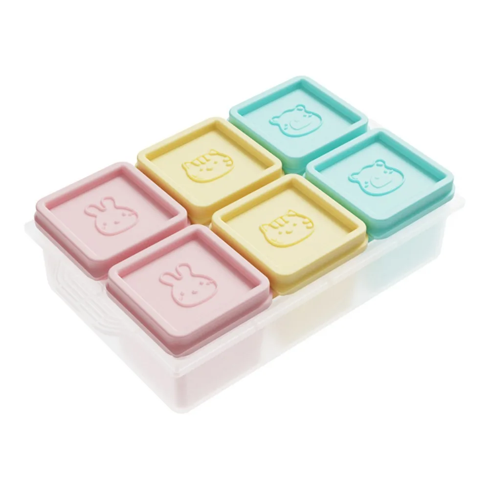 

6 Grid Baby Food Freezer Tray Silicone Square Ice Cube Mold Heat Resistance with Lid Puree Container Snack