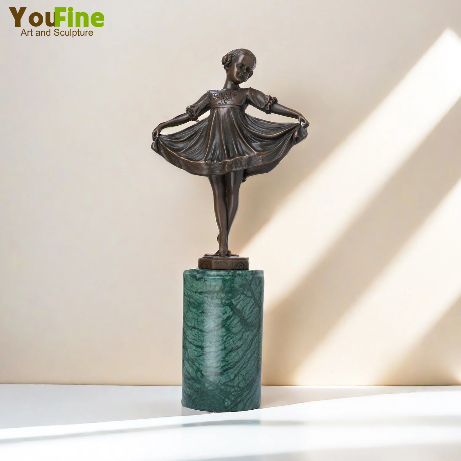 32cm Bronze Ballerina Sculpture Graceful Casting Ballerina Dancing Girl Bronze Statue With Marble Base For Home Art Decor Gift