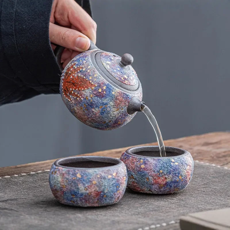 Master's Handmade Colorful Rock Mine Maple Leaf Built Teapot Xi Shi Pot Chinese Tea Pot Tools Retro Teapot Kung Fu Tea Set Gifts