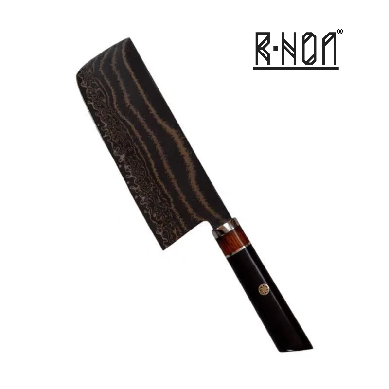 RHON 6.8inch Nakiri Knife Premium Tricolor Copper Damascus Steel Japanese Chefs Cleaver Meat Slicing Vegetale Cut Kitchen Knives