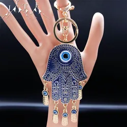 Hamsa Hand Lucky Blue Evil Eye Keychain Alloy Fatima Hands Amulet Car Bag Accessories Tassel Keyring for Women Jewelry KXH729S05