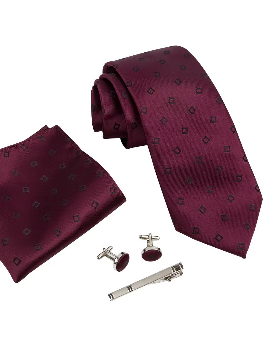 Ikepeibao Royal Blue Men Paisley Tie Sets with Floral Hankie Metal Cufflinks and Clip Sets in  Opp Bag