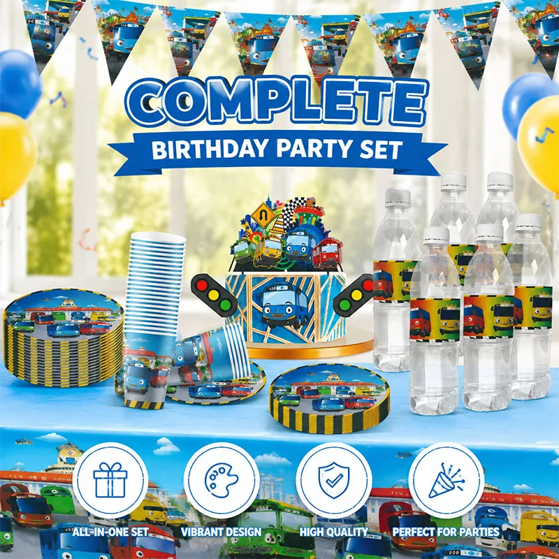 The Little Bus Car Festival Birthday Party Decoration Supplies Latex Balloon Sticker Combination Set Banner Pennant Pendant
