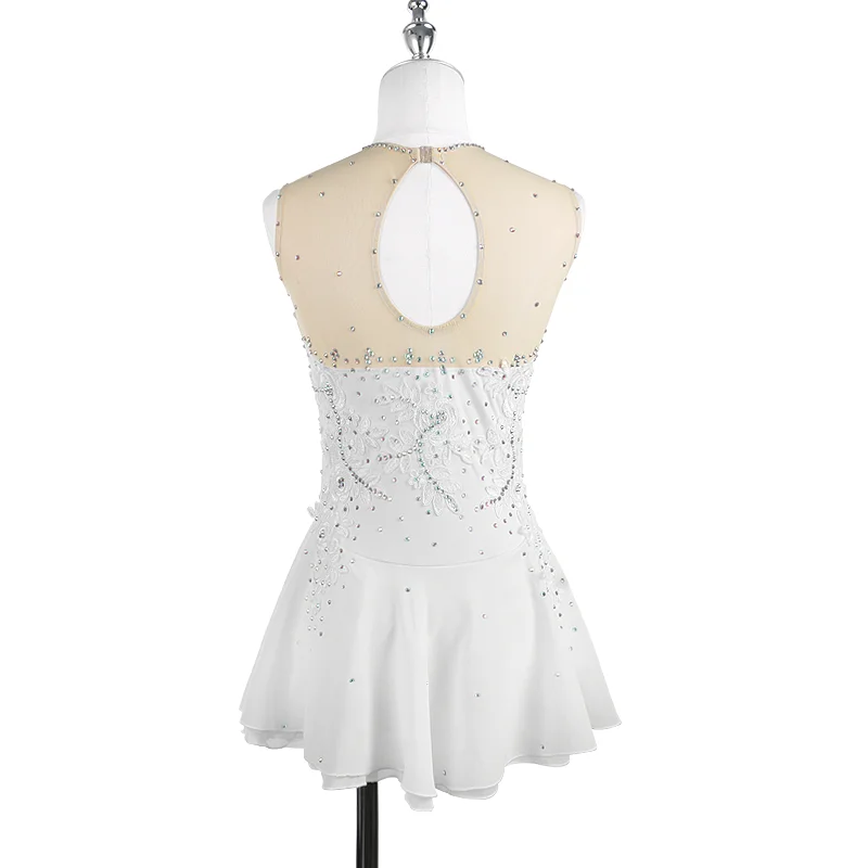 Zagitova Figure Skating Dress For Women Girls Ice Skating White Sleeveless Three-dimensional Flower Lace With Shiny Diamond