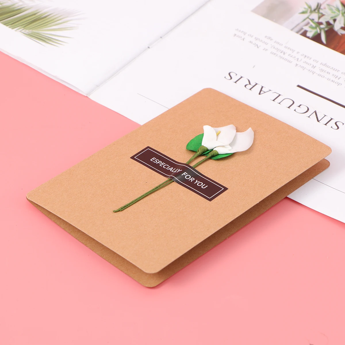 

Handmade Creative Dried Flower Greeting Card For Wedding Birthday Party Decorative Cowhide Color Paper Floral Diy Folding