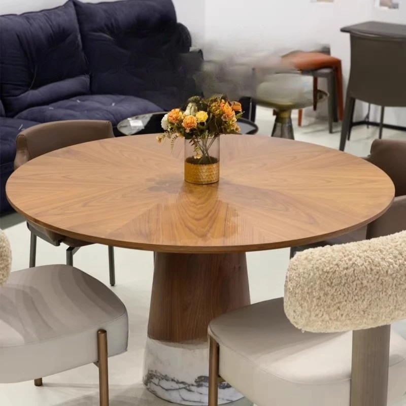 

Solid wood dining table Nordic retro style walnut wabi style modern simple round