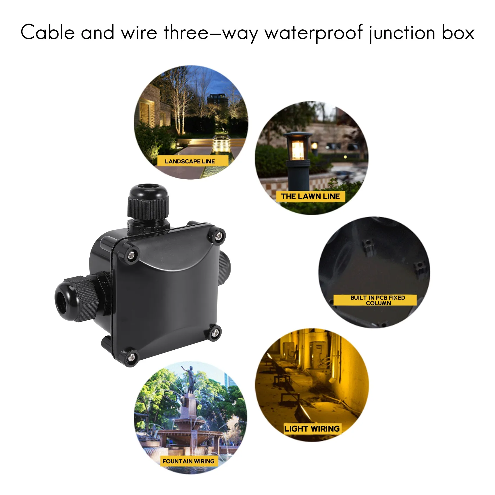 

AA50-3-Way Junction Box, IP 68 Waterproof Connectors For Outdoor Lighting External Junction Box Pack Of 10 Black