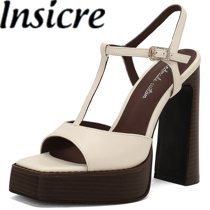 Insicre 2025 Sexy Women's Sandals Silk Or Cow Leather Platform Supper High Heels Buckle Handmade Summer Shoes