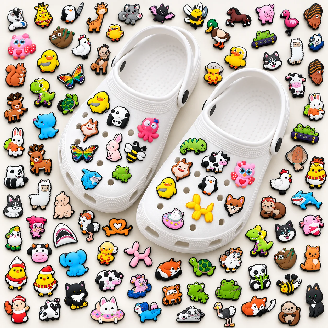 100pcs Cute Animal Shoe Charms Set Cat Dog Panda PVC Pins for Clogs Kawaii Pet Accessories Gift for Girls Kids Teens Women