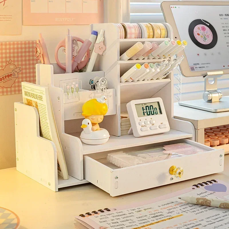 Grande boîte de rangement de cosmétiques, bureau MELLarge, porte-stylo, accessoires de papeterie pour filles, étagères d'organisation