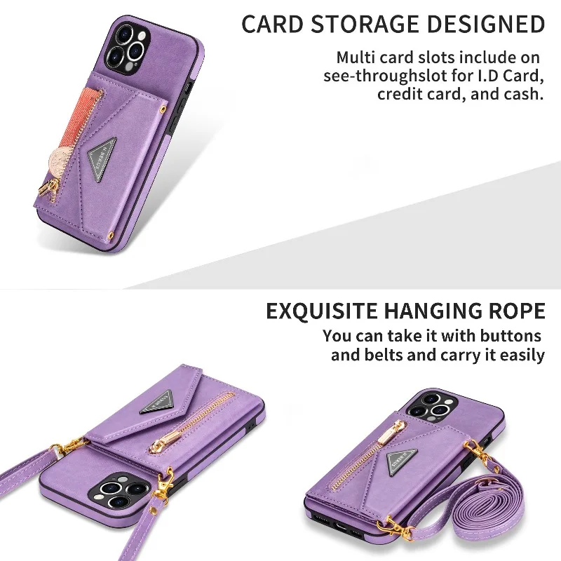 

Zipper Multi Card Wallet Phone Case For iPhone14 Plus 13 12 11 Pro Max XR X XS Max 8 7 SE Shockproof Portable Strap Holder Cover