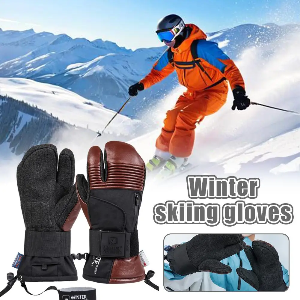 

Goatskin Leather Ski Windproof Gloves Mittens Waterproof Thicken Winter Snow Snowboard Gloves Cold Resistant Warm Gloves