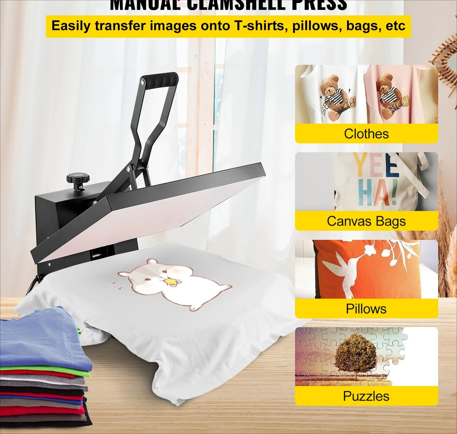 Heat Press Machine Manual Clamshell 15x15 16x20 16x24 Sublimation Transfer for T-shirt Pillow