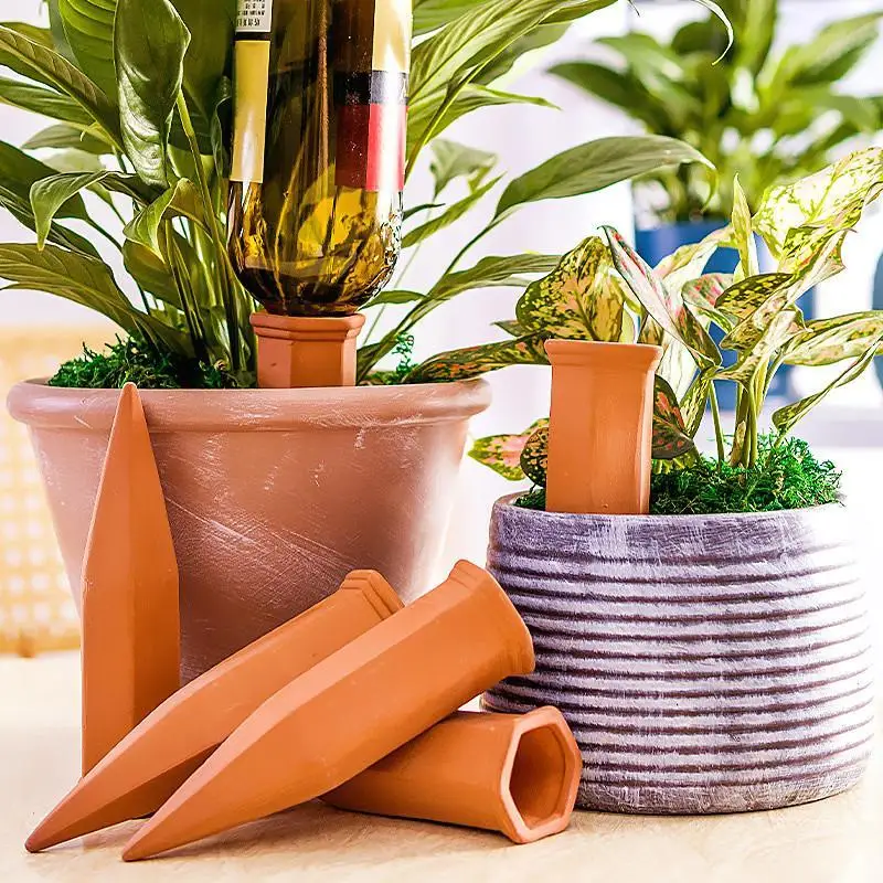 6pcs Plant Watering Device Clay Watering Spikes Automatic Plant Watering System Cone Shaped Self Flower Pot Watering Devices