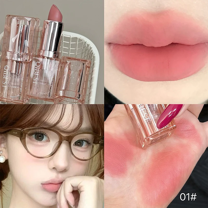 QIBEST Miękka Mousse w Płynie - Pomadka do Ust, Aksamitny Mat, Makijaż, Nie Klei Się, Lip Mud, Koreański Kosmetyk, Trwały Tint do Ust