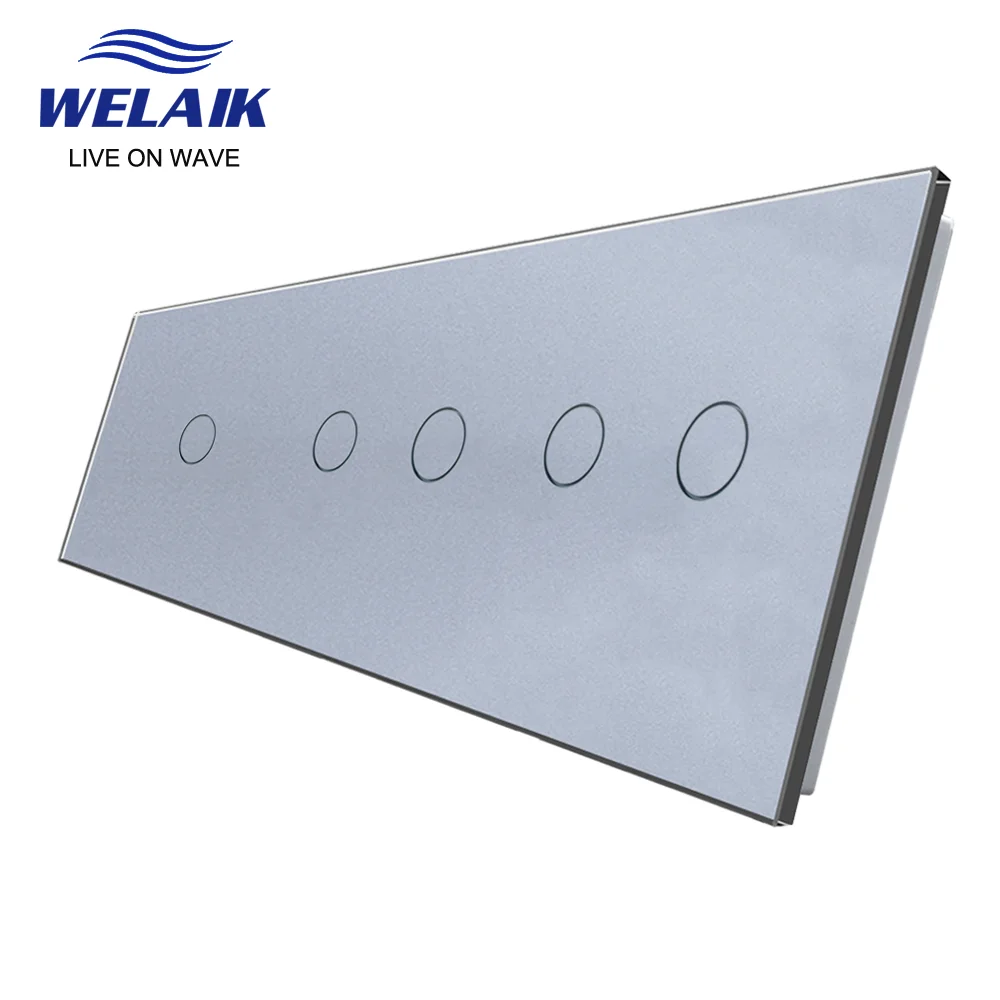 WELAIK  EU 3Frame 222*80mm 1Gang 2Gang  LED Light Wall Touch Switch White Crystal Tempered Glass Panel Only DIY Parts  A39112W1