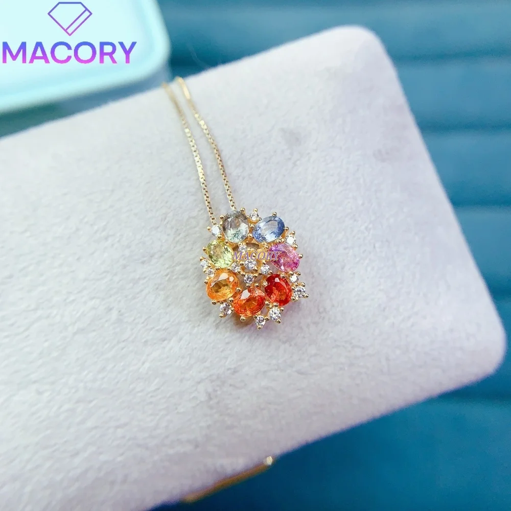 S925 sterling silver natural colorful sapphire and tourmaline pendant necklace vibrant lively  Valentine's Day gift Two choices