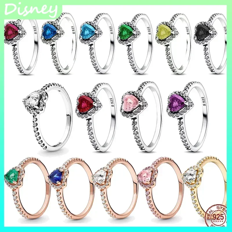 

2025 S925 Sterling Silver Multicolor Heart Ring Exquisite Luxury Charm • Surprise Vacation Commemoration Jewelry Gift