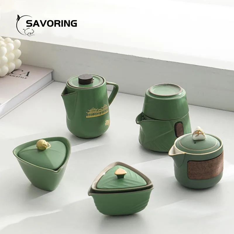 New Creative Travel Tea Set Dragon Boat Festival Gift Rice Dumpling Quick Cup Outdoor Portable Tea Set Tea Maker 1pot 2 Cups