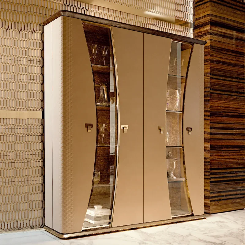 Postmodern neoclassical glass wine cabinet, single door against the wall dining side cabinet stainless steel living room