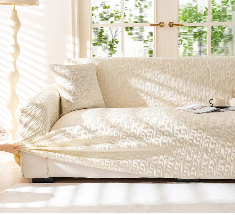 Elastic Solid Striped Jacquard Sofa Cover Summer Comfort Stretch Couch Covers for Home Stretch All-Cover Dustproof Couch Cushion