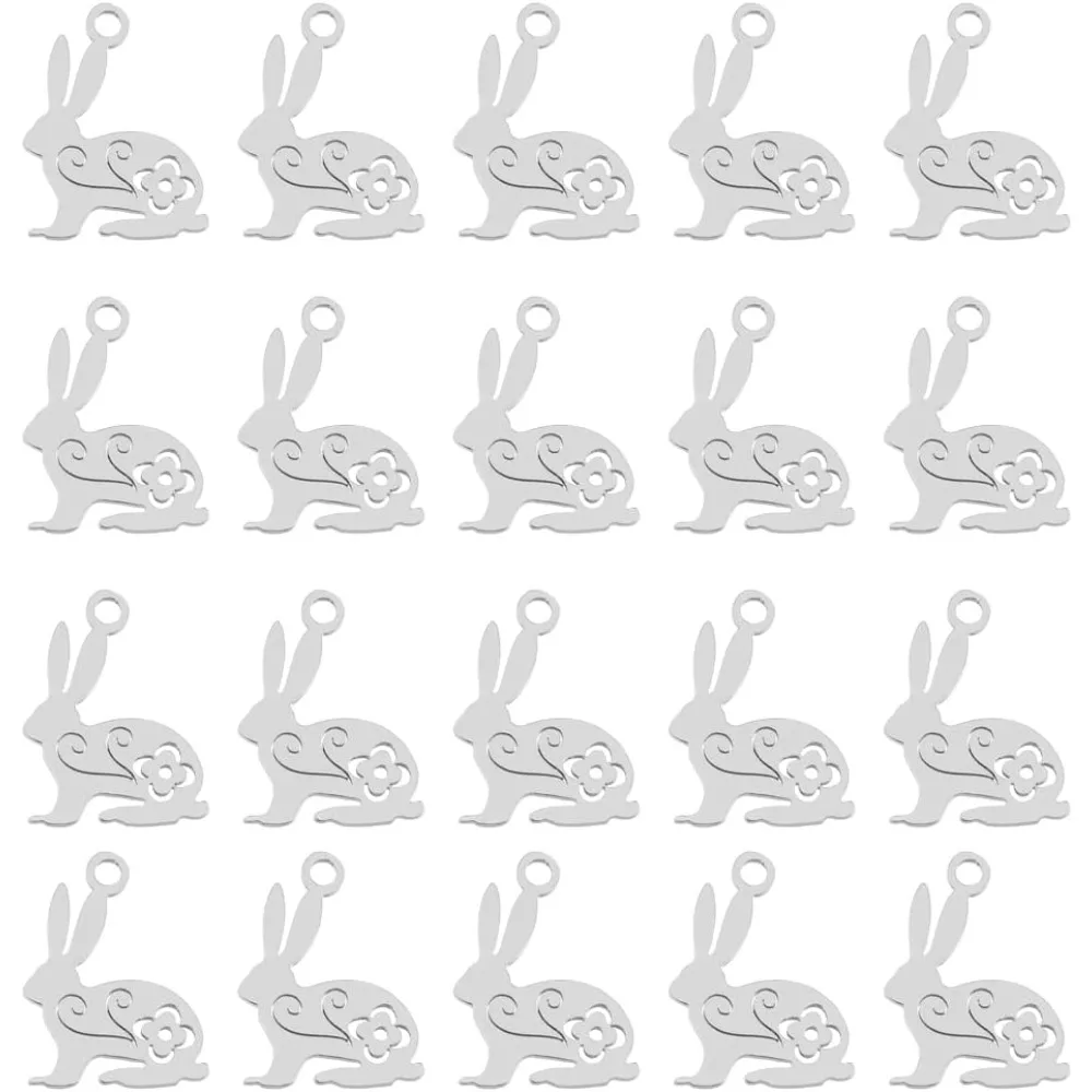 

20Pcs 201 Stainless Steel Charms 16x12mm Bunny Charms Rabbit Charms Animal Easter Bunny Pendants for Easter Necklace Brecelet