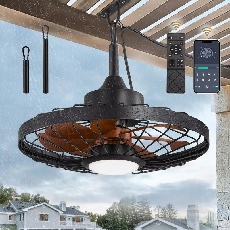 The ceiling fan with lights features a 6-speed ABS fan suitable for outdoor home decoration