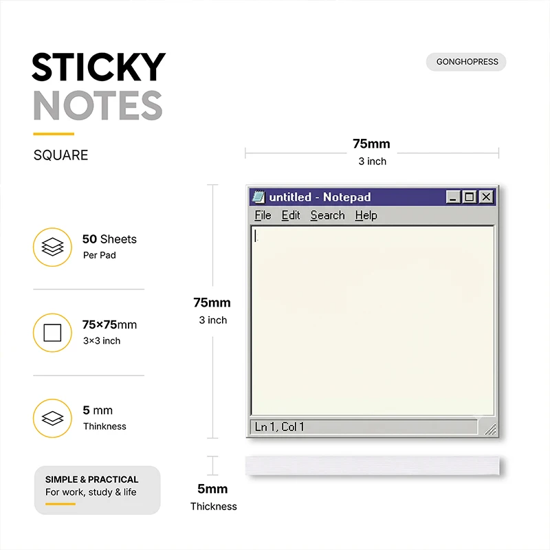 2 PCS 100 Sheets Total, Retro Computer Sticky Notes, Vintage Notepad Memo Pad, Old Windows Style Self-Adhesive Reminder Notes
