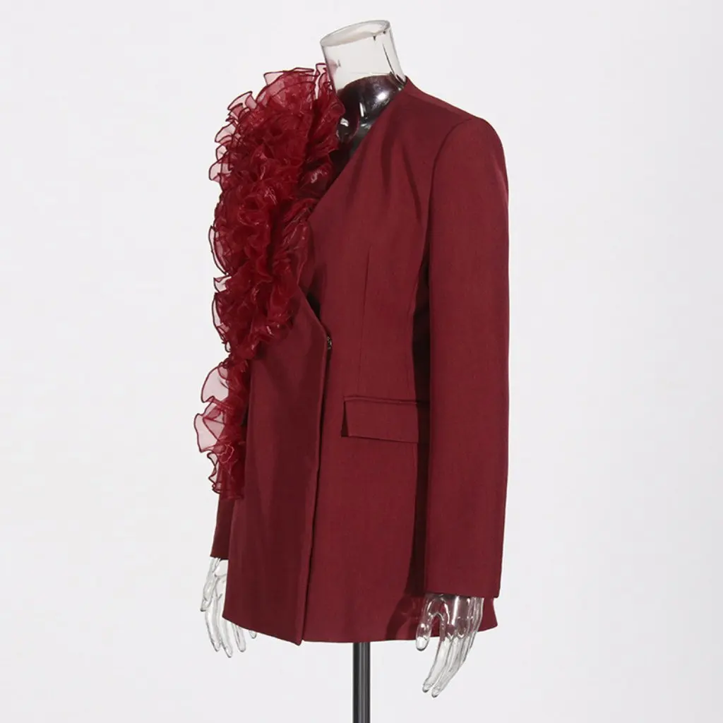 

Элегантный элитный женский пиджак с рюшами, осенняя мода, модный универсальный топ для деловой повседневной одежды