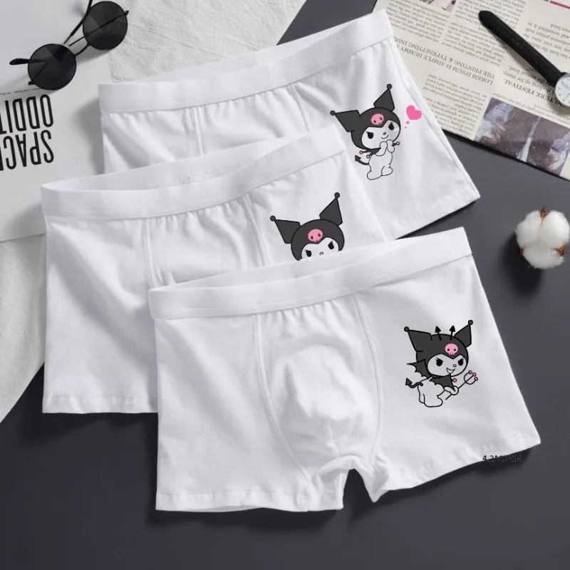 Kuromi Cute Cartoon Anime Cotton Underwear for Men White Boxers Sterile Soft Underpants Thin Panties U Convex Teenagers Lingerie