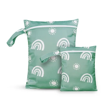 HappyFlute 새로운 패션 프린트 지퍼 디자인 투피스 세트, 멀티 시나리오 사용 가능, 방수 재사용 기저귀 커버, 웨트백