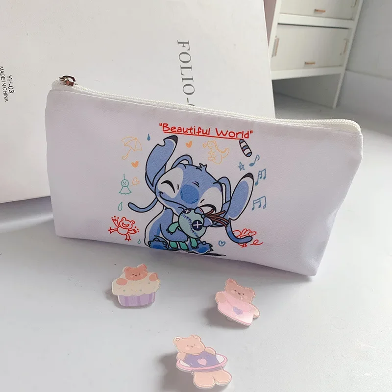 Disney Stitch Fresh Storage Bag Cosmetics Makeup Bag Cartoon Simple Pencil Case Anime Winnie Stationery Zipper Wash Storage Bag