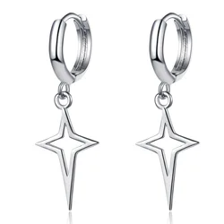 Punk Metal Hollow Star Dangle Earrings for Women Silver Color Classics Cross Drop Earrings Trendy Statement Loop Jewelry Gift