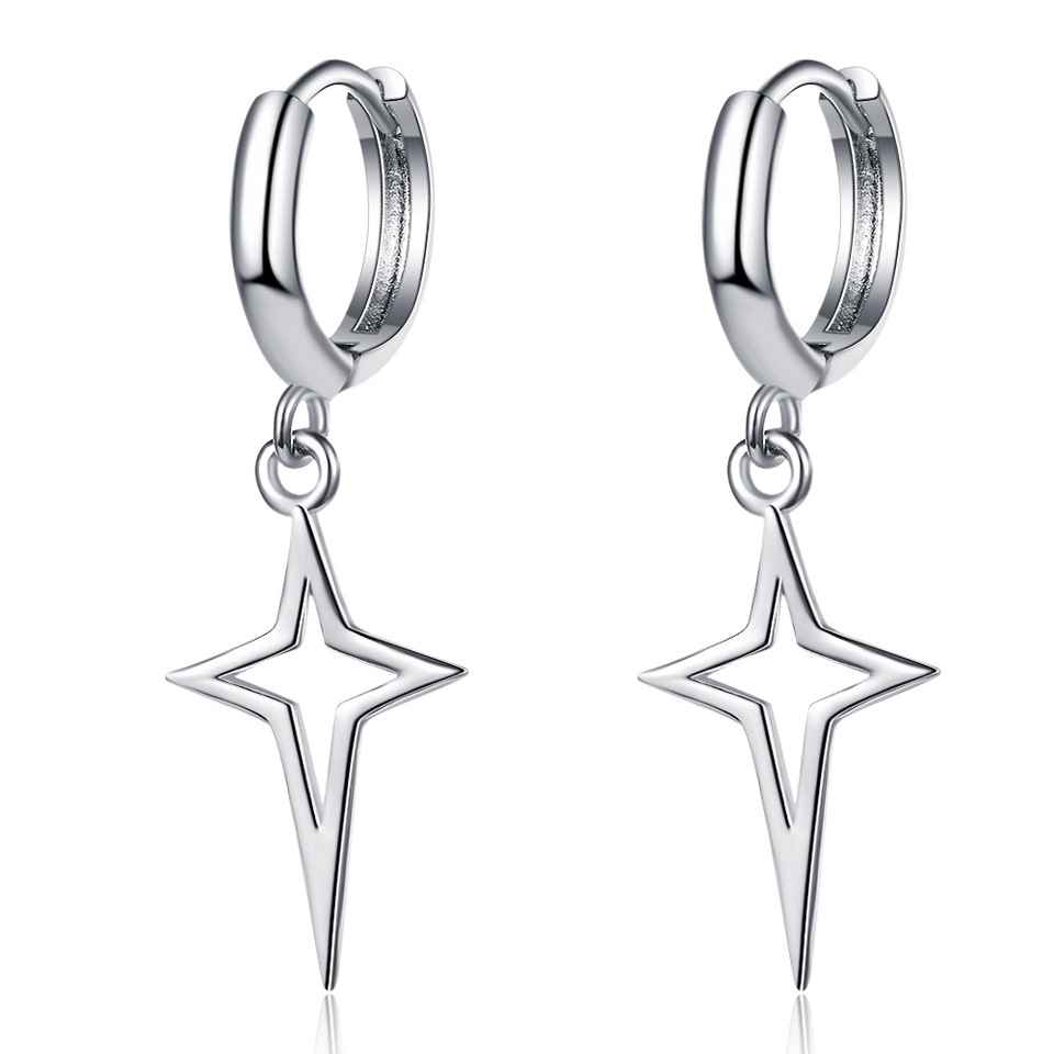 Punk Metal Hollow Star Dangle Earrings for Women Silver Color Classics Cross Drop Earrings Trendy Statement Loop Jewelry Gift