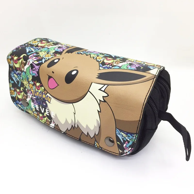 TOMY Pokemon Velcro Double Layer Student Pencil Case Eevee Large Capacity PU Waterproof Stationery Case Stationery Storage