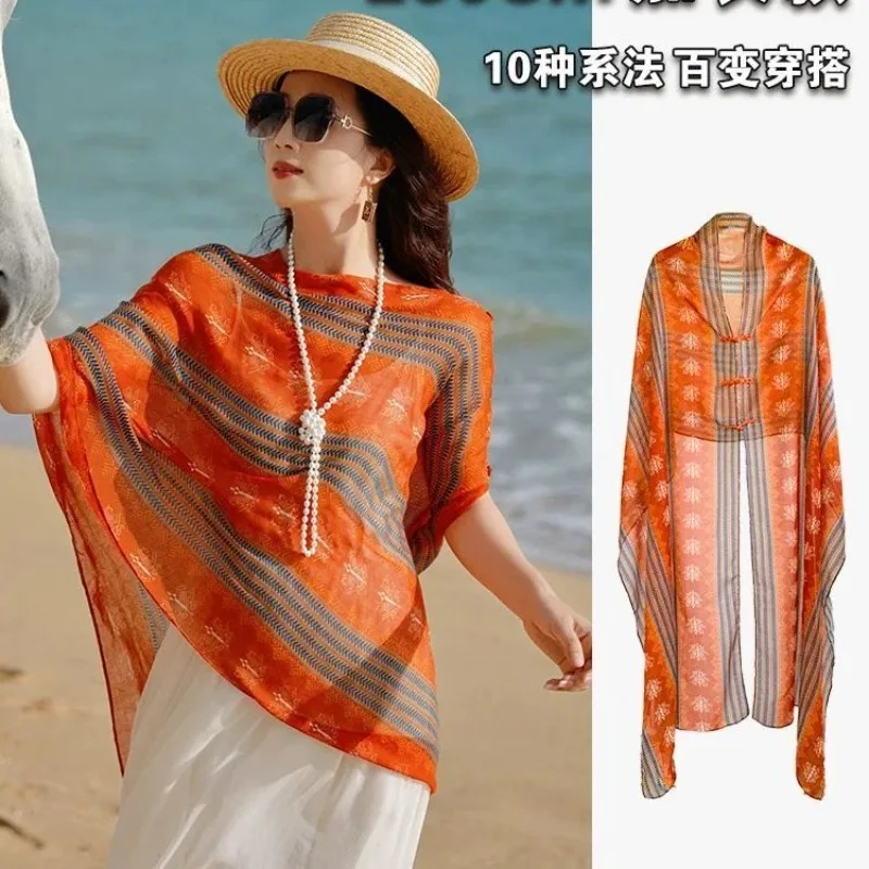 2027 New Ethnic Style Shawl Female Photo Outside Sunscreen Silk Scarf Women Casual Printed Bohemia Shawl Sun Protection Cape Top